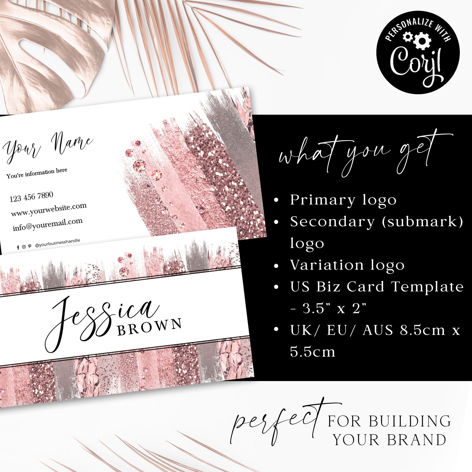 Editable Glitter Mini Branding Bundle, DIY Edit  Logo Kit, Premade Business Card, Beauty Business Branding Set, Instant Access JB-002