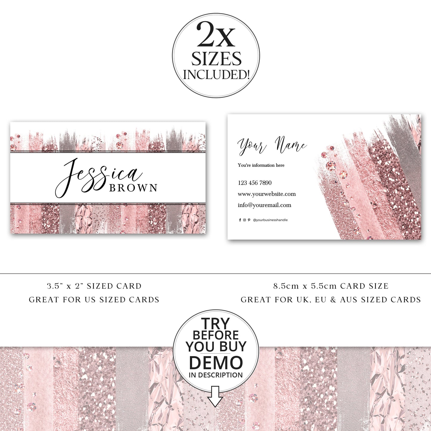 Editable Glitter Mini Branding Bundle, DIY Edit  Logo Kit, Premade Business Card, Beauty Business Branding Set, Instant Access JB-002