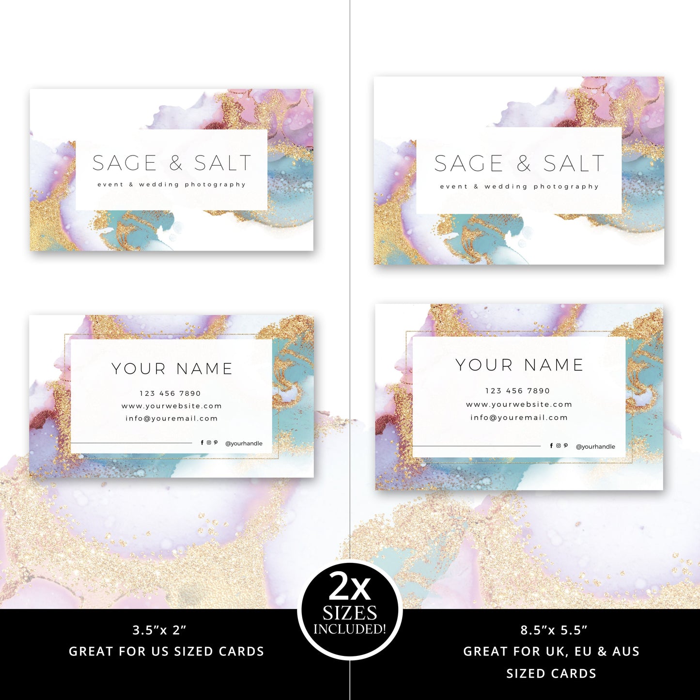 Business Card Editable Template, DIY Edit Glitter Marble Ink Business Card, Premade Beauty Business Card, Customizable Biz Card SS-006