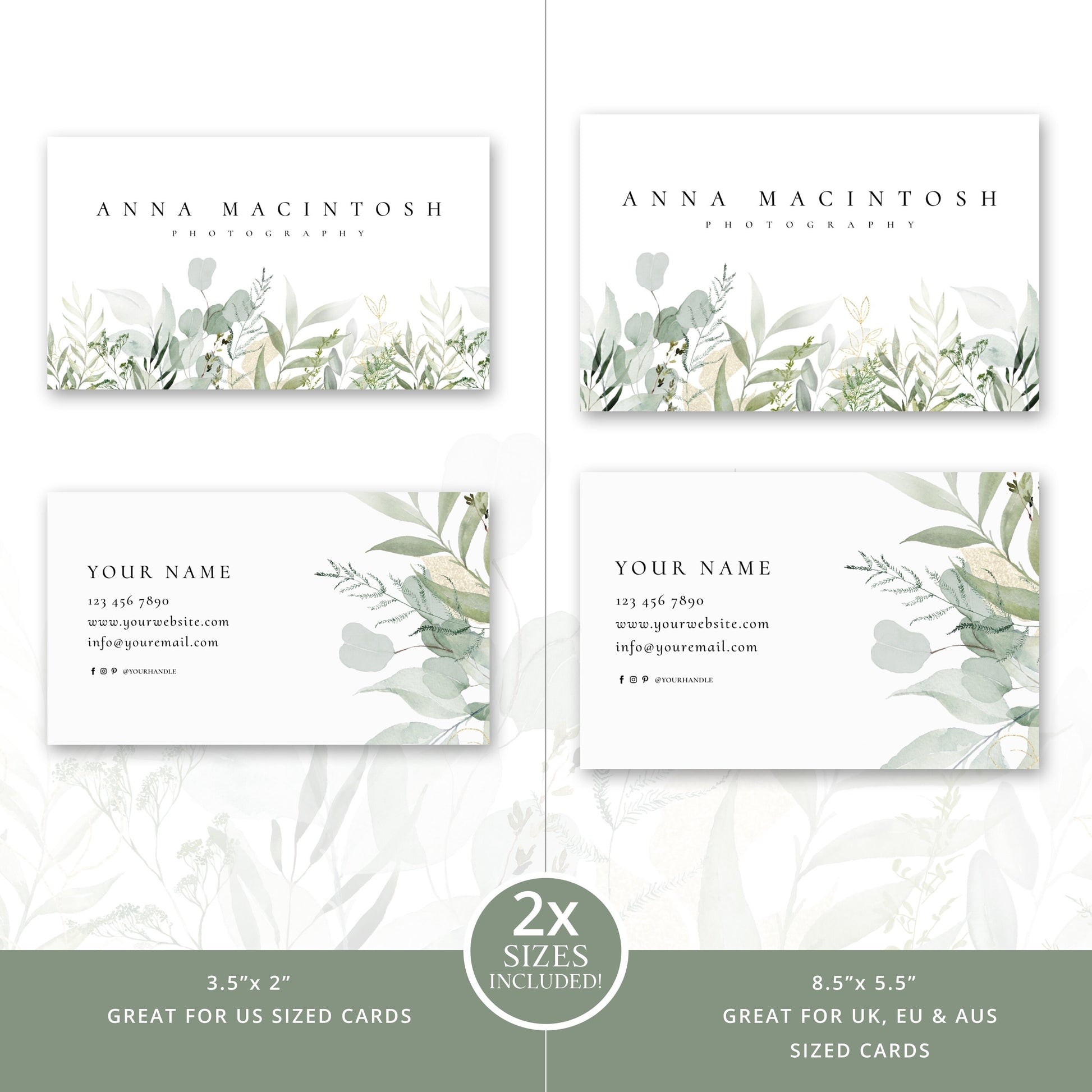 Business Card Editable Template, DIY Edit Watercolor Leaves Business Card, Premade Beauty Business Card, Customizable Greenery AM-003