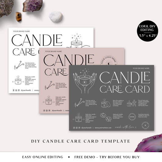 Candle Care Editable Template, DIY Spiritual Candle Care Guide Card, Customizable Printable Candle Safety Instructions, Mystical SPI-001