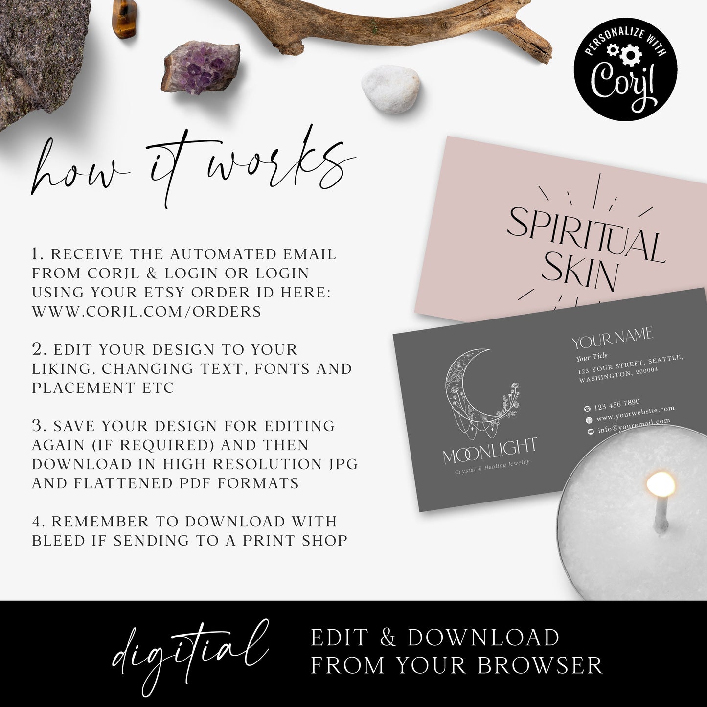 Editable Business Card Template, DIY Premade Spiritual Business Card, Apothecary Business Card, Customizable Company Card SPI-001