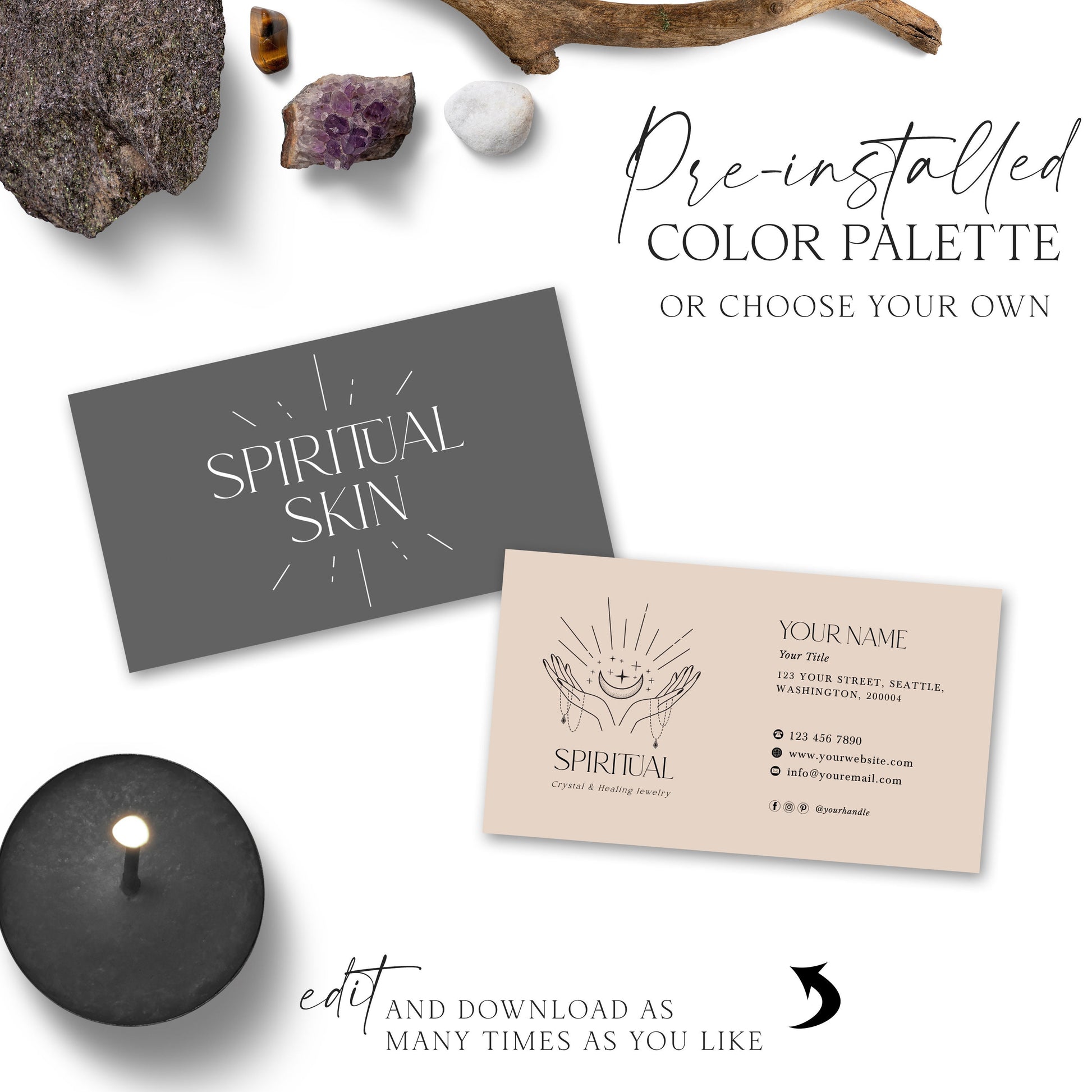 Editable Business Card Template, DIY Premade Spiritual Business Card, Apothecary Business Card, Customizable Company Card SPI-001