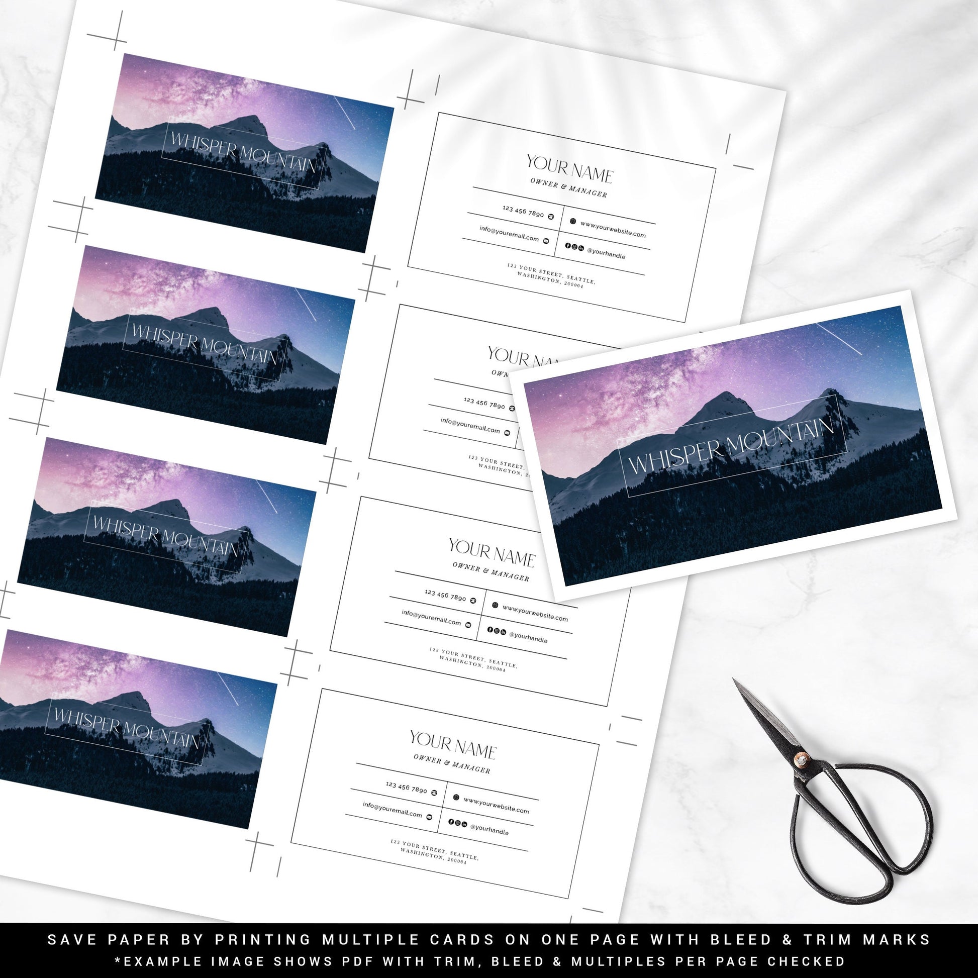 Editable Mountains Business Card Template, DIY Edit Minimalist Premade Business Card, Photography Business Card, Customizable Company Card