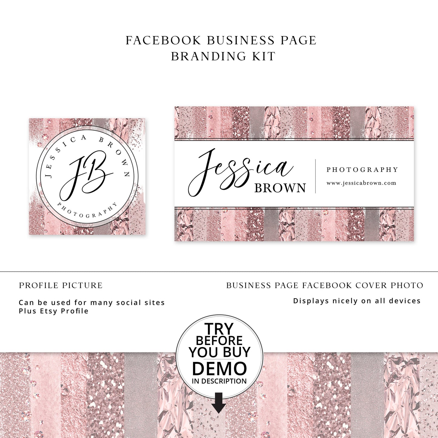 Editable Glitter Facebook Cover Template, DIY Edit Beauty Social Profile Picture, Premade Facebook Business Page Design Gold Foil JB-002