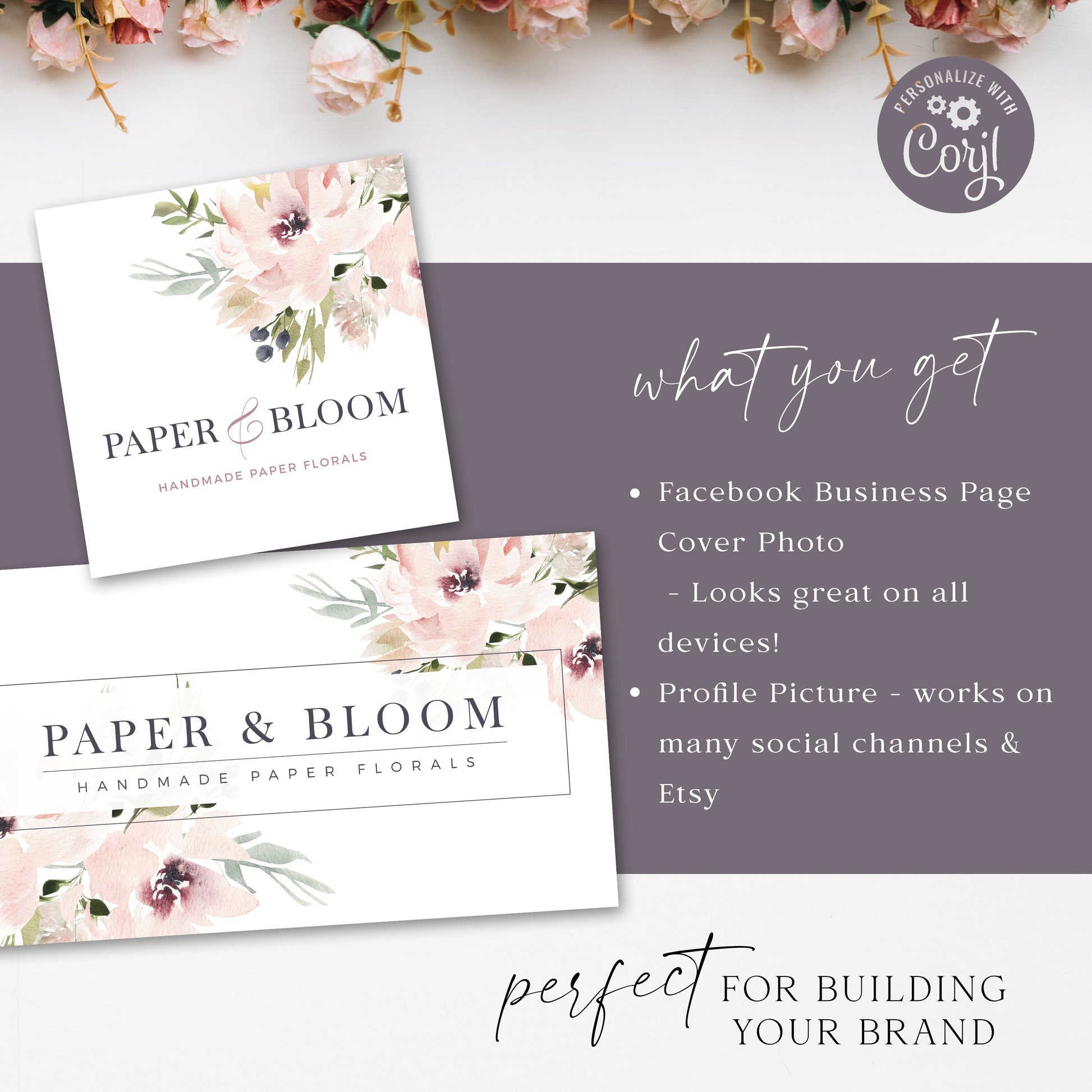 Editable Boho Facebook Cover Template, DIY Edit Watercolor Floral Social Profile, Premade Beauty Facebook Business Page Design PB-001