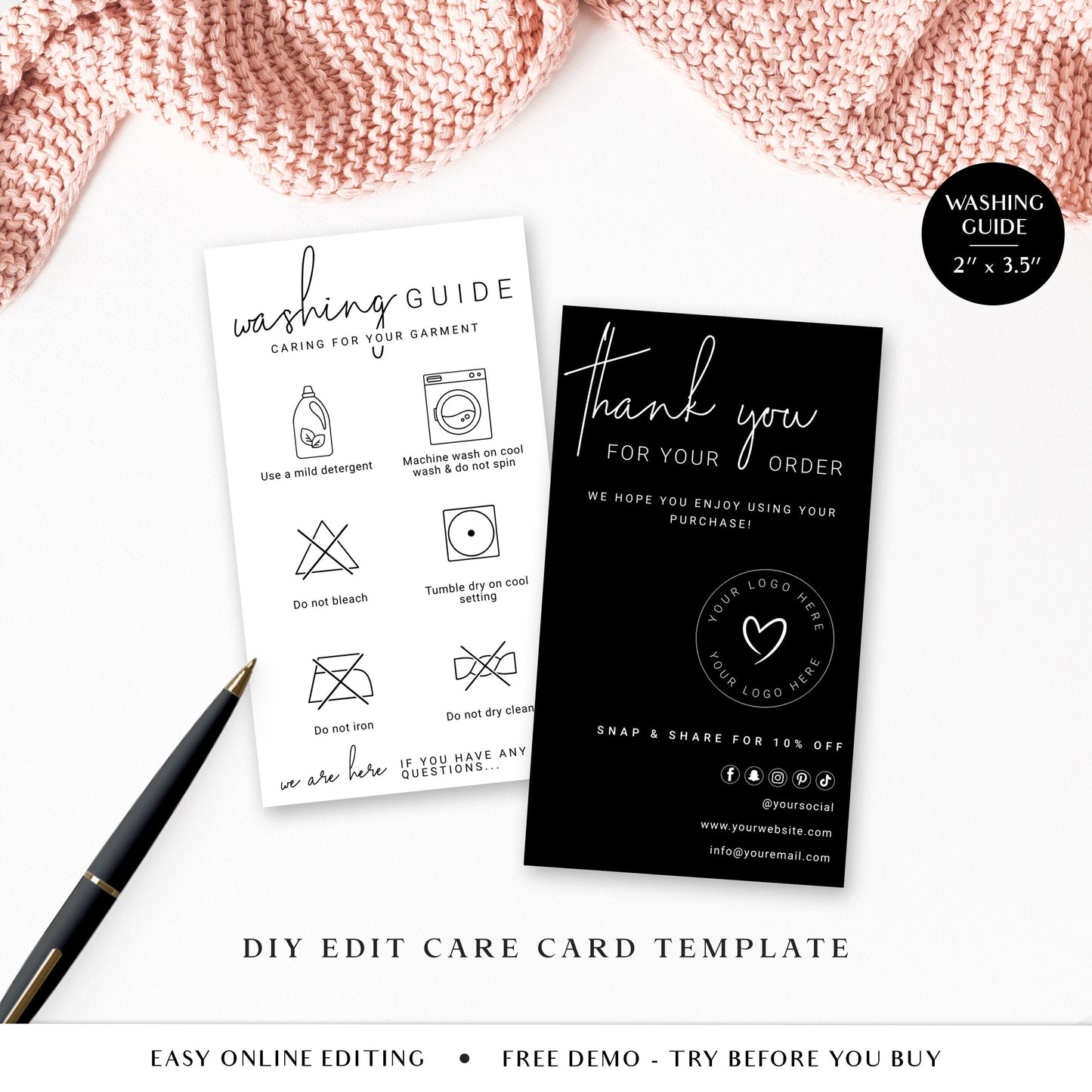 Printable Tumbler Care Cards - Small Business Print and Cut