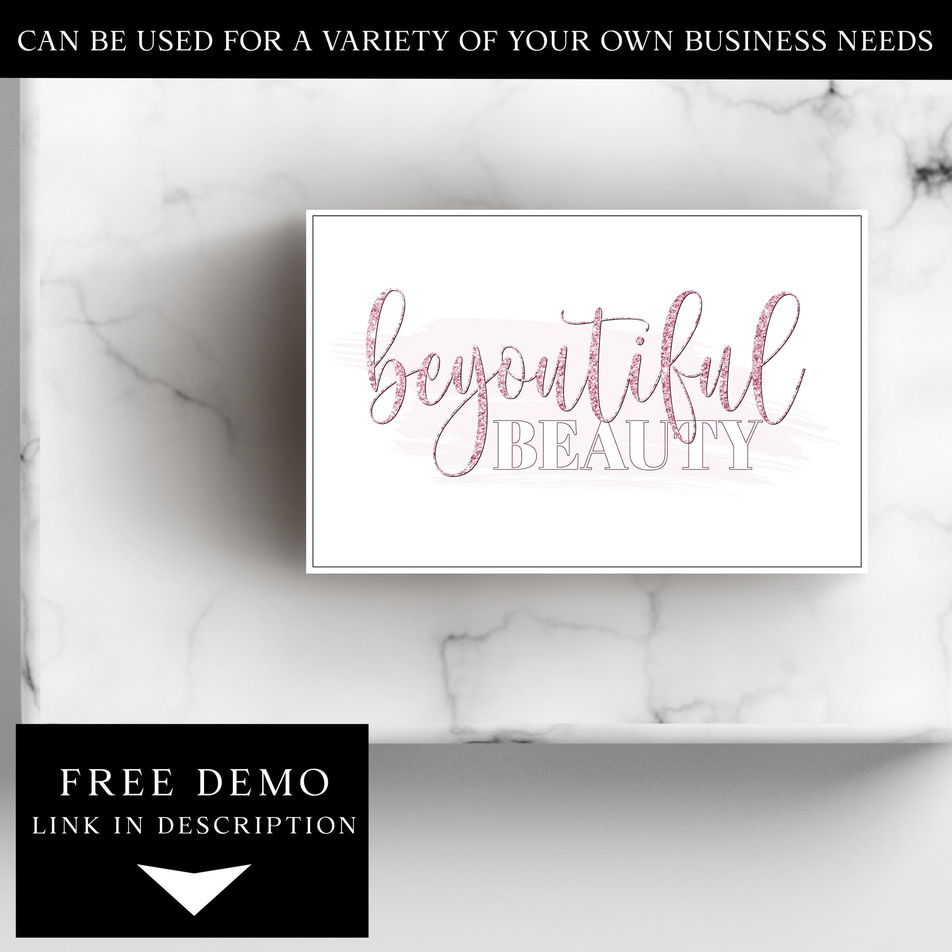 Instant Download Pink Beauty Logo Template, DIY Edit Glitter Business Logo, Premade Typography Signature Logo, Lash Tech Logo BB-001