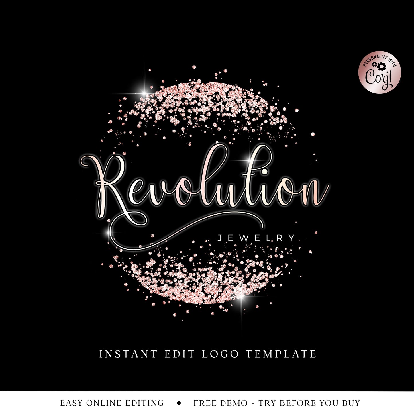 Editable Glitter Logo Template, DIY Edit Rose Gold Round Logo Design, Premade Sparkling Beauty Logo, Lash Tech Business Logo RJ-001