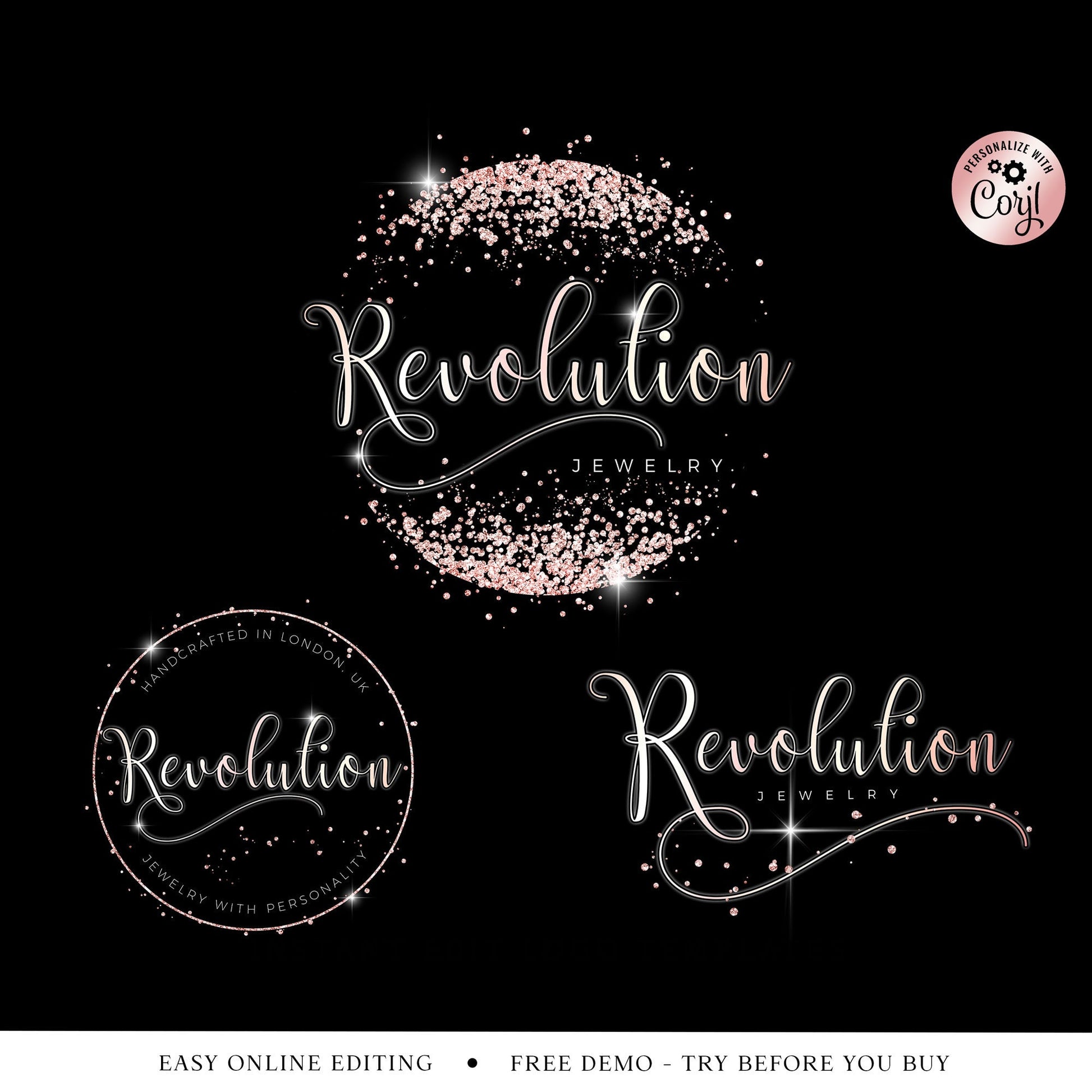 Instant Download Glitter Logo Template, Editable Rose Gold Typography Premade Logo, DIY Edit Beauty Business Logo, Lash Tech Logo RJ-001