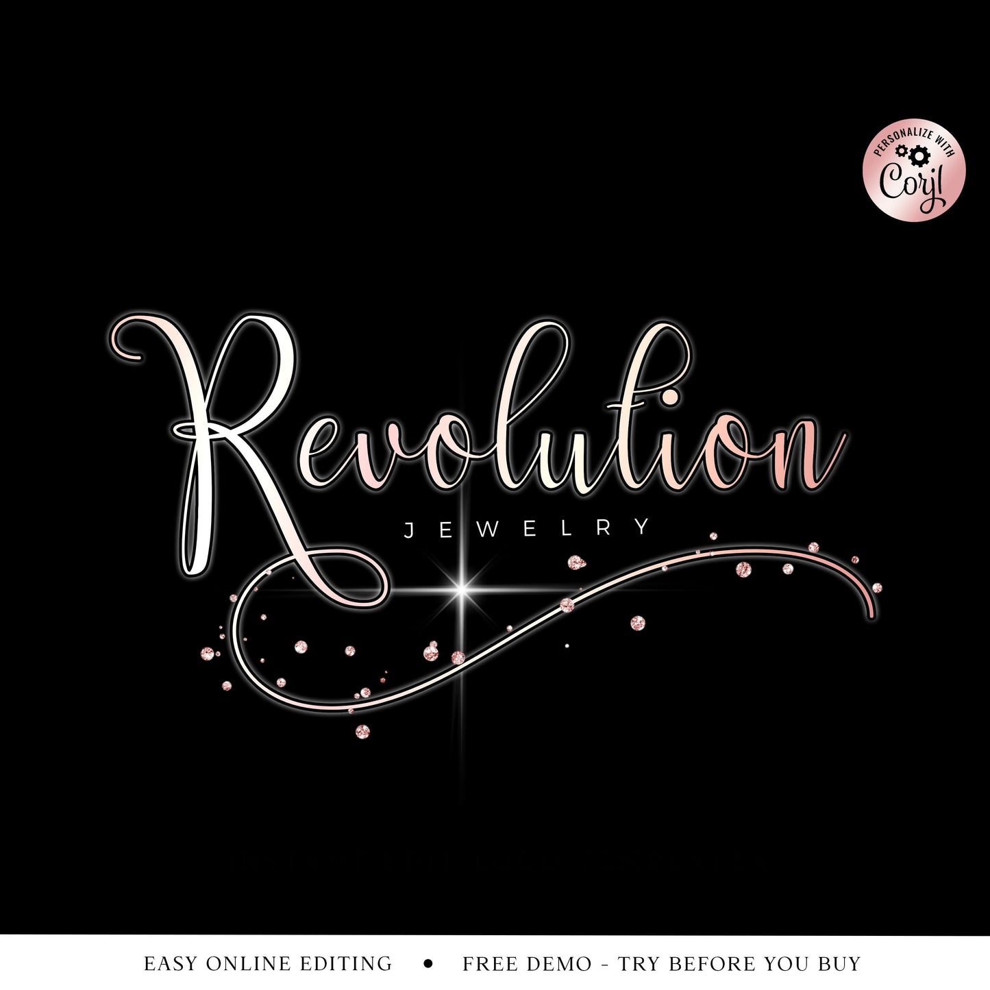 Editable Glitter Logo Template, DIY Edit Rose Gold Signature Logo Design, Premade Sparkling Beauty Logo, Lash Tech Business Logo RJ-001