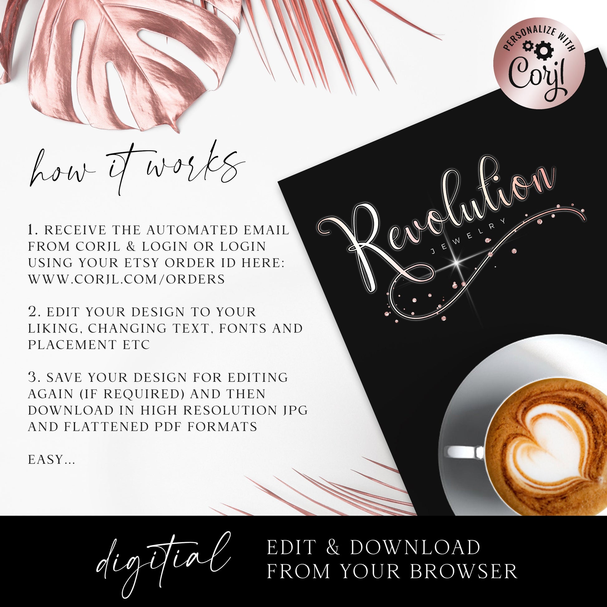 Editable Glitter Logo Template, DIY Edit Rose Gold Signature Logo Design, Premade Sparkling Beauty Logo, Lash Tech Business Logo RJ-001