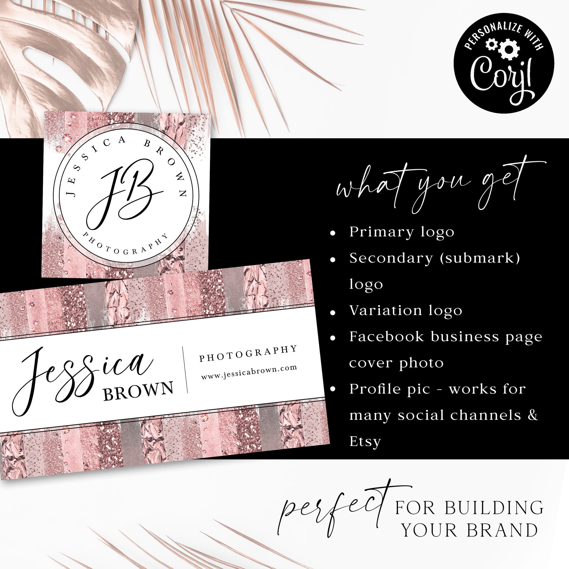 Editable Glitter Facebook Cover Template, DIY Edit Beauty Social Profile Picture, Premade Facebook Business Page Design Gold Foil JB-002