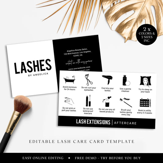 Lash Care Card Editable Template, Minimalist Eyelash Care Template, DIY Edit Lashes Care Guide, Printable Fake Eyelash Instructions SD-005