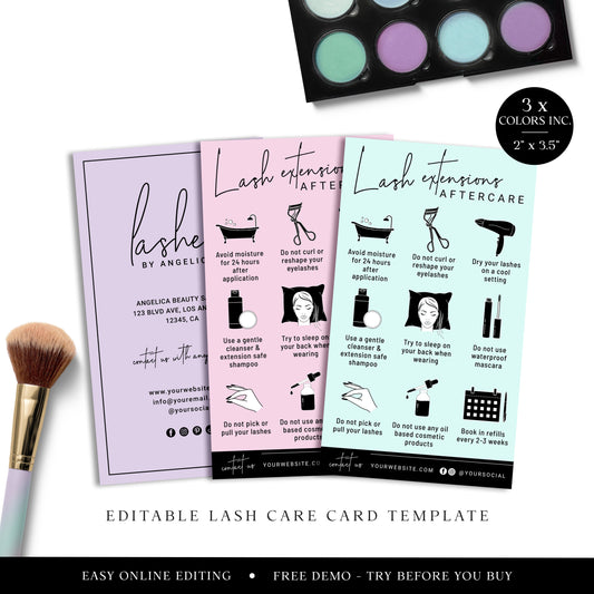 Lash Care Card Editable Template, Rainbow Eyelash Care Template, DIY Edit Lashes Care Guide, Printable Fake Eyelash Instructions SD-004