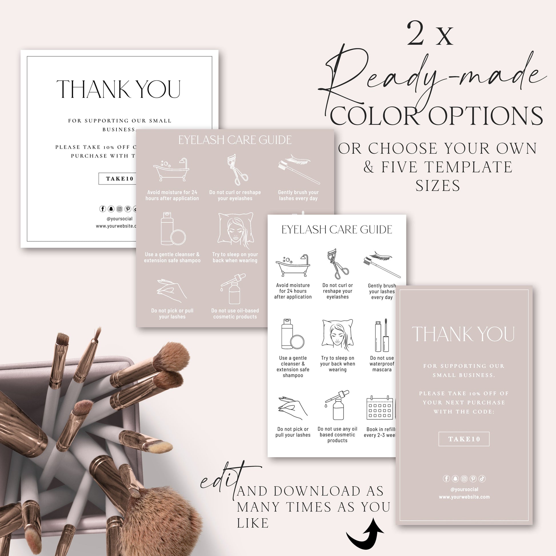 Lash Care Card Editable Template, Minimalist Eyelash Care Template, DIY Edit Lashes Care Guide, Printable Fake Eyelash Instructions SD-002