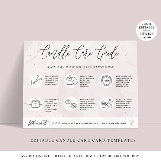 Candle Care Card Editable Template, Pretty Abstract Candle Instructions Guide, Printable Candle Care Insert, Candle Safety Card AB-002