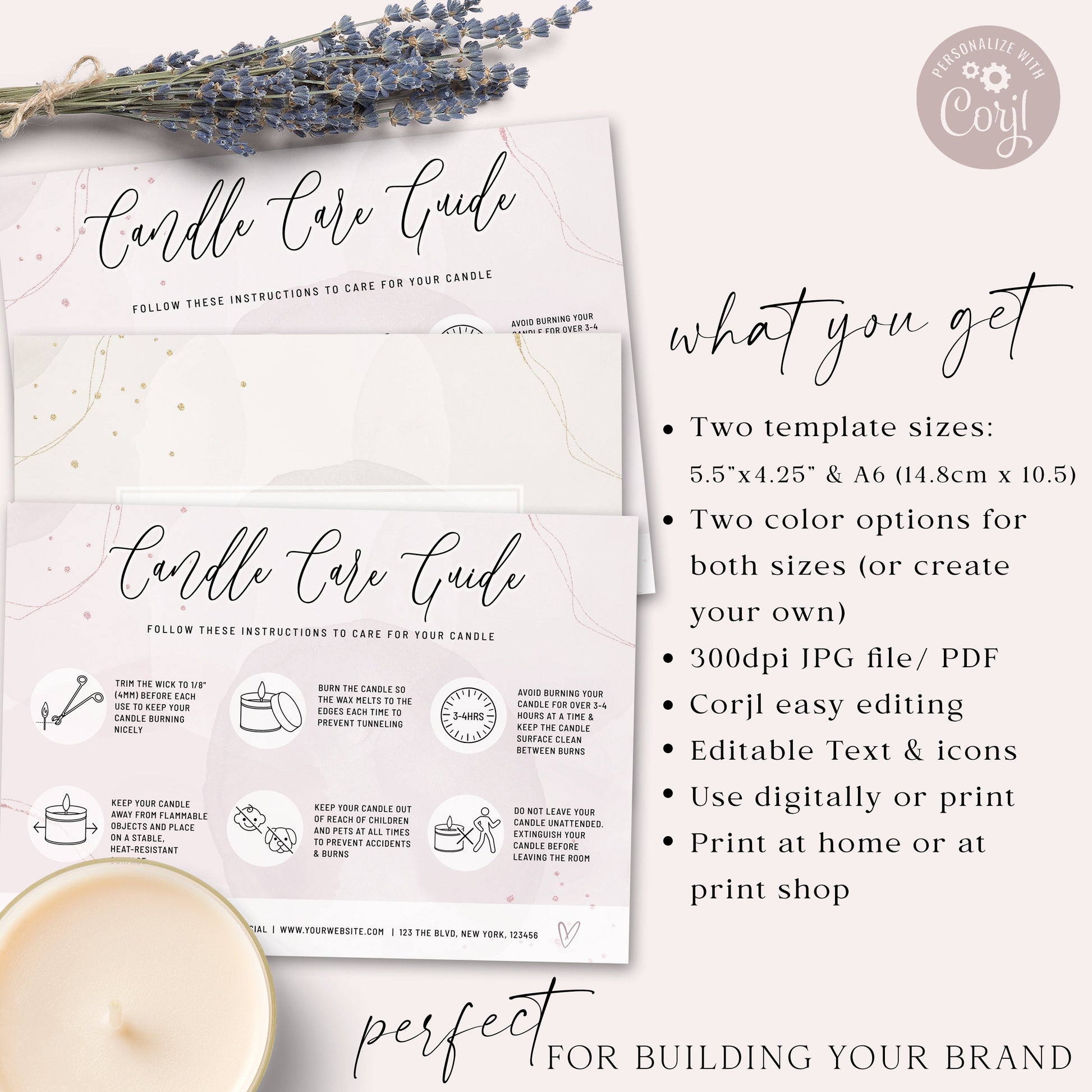 Candle Care Card Editable Template, Pretty Abstract Candle Instructions Guide, Printable Candle Care Insert, Candle Safety Card AB-002