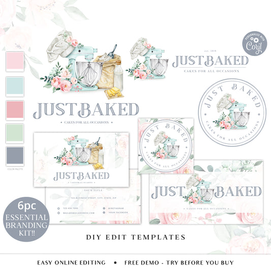 6pc Essential Branding Kit Rustic Farmhouse Bakery Logo Instant Download Logo Design - JB-001